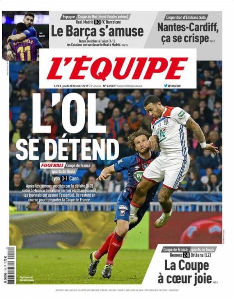 Portada de L'Equipe (Francia)