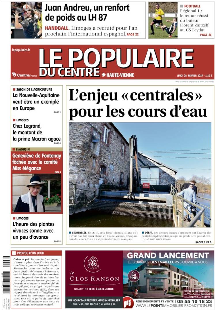 Portada de Le Populaire du Centre (Francia)