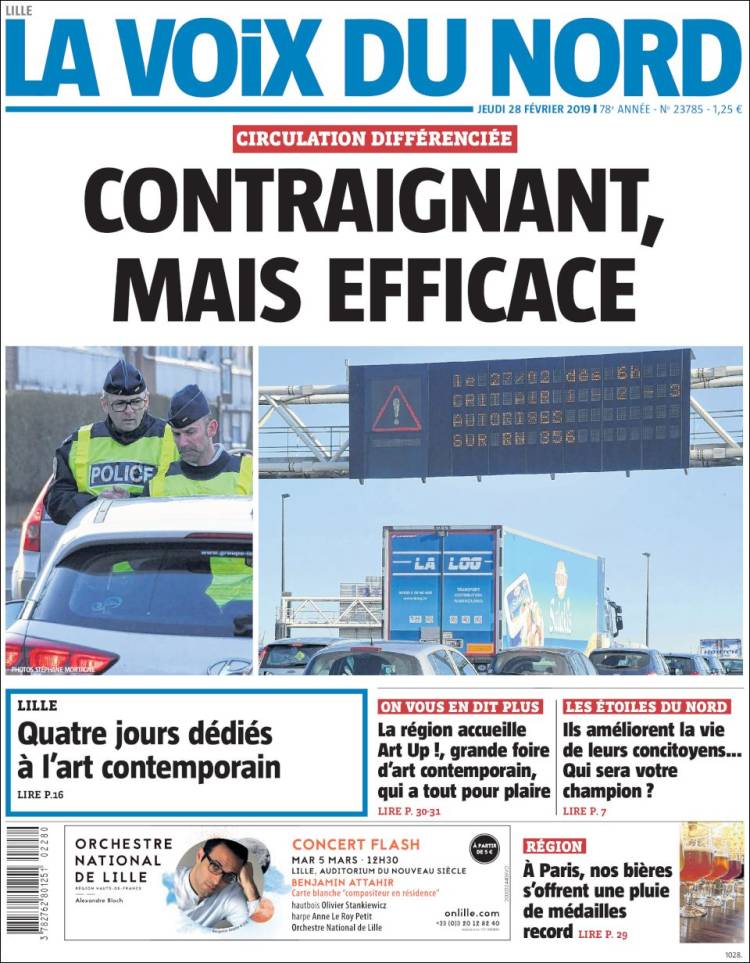 Portada de La Voix du Nord (Francia)