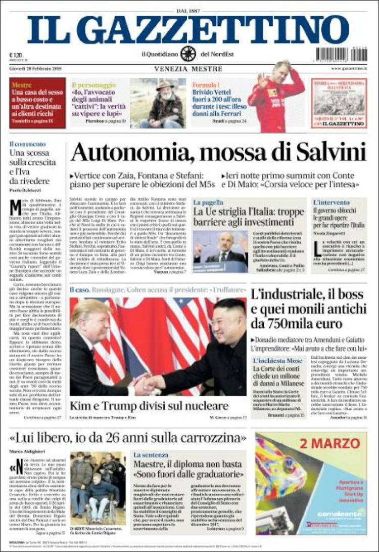 Portada de Il Gazzettino (Italia)