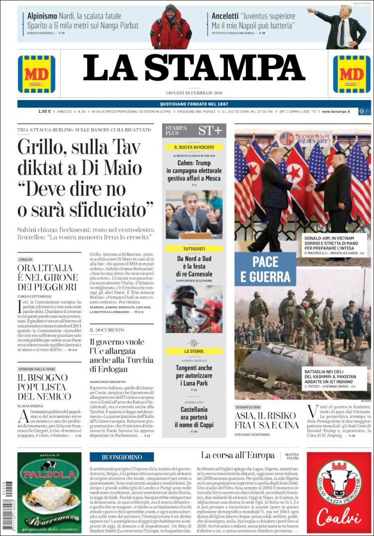 Portada de La Stampa (Italia)