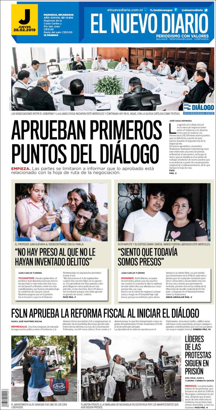 Portada de El Nuevo Diario (Nicaragua)