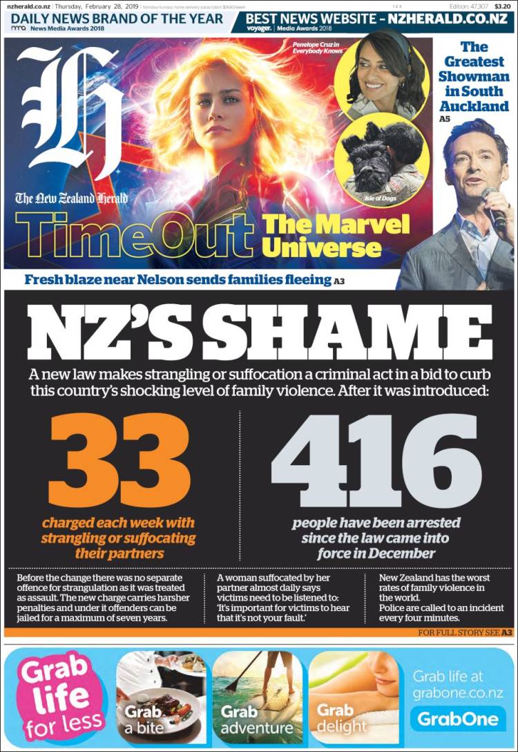 Portada de The New Zealand Herald (Nueva Zelanda)
