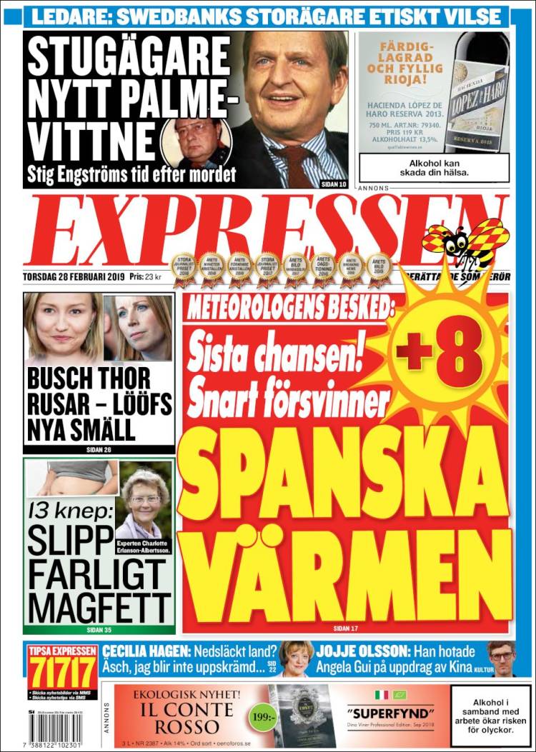 Portada de Expressen (Suecia)