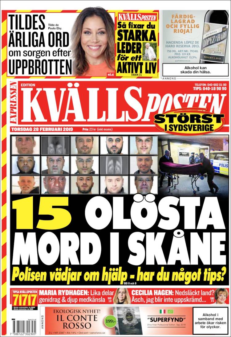 Portada de Kvällsposten (Suecia)