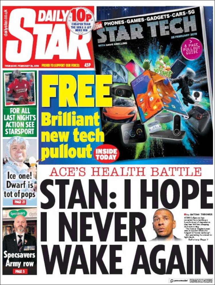 Portada de Daily Star (Reino Unido)