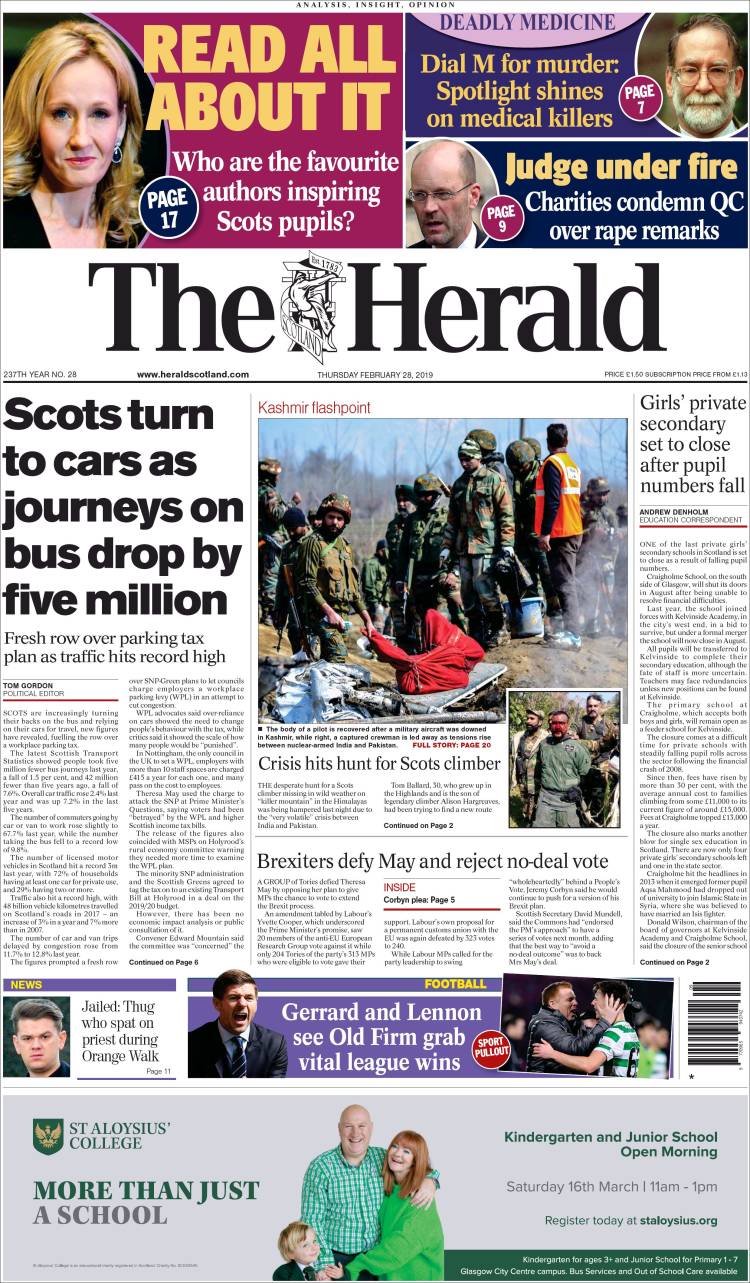 Portada de The Herald (Reino Unido)