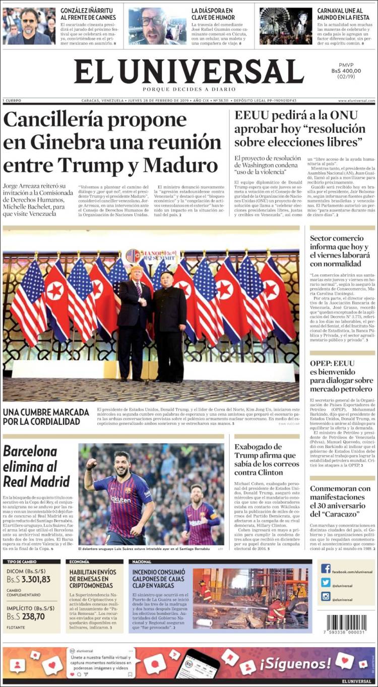 Portada de Universal (Venezuela)