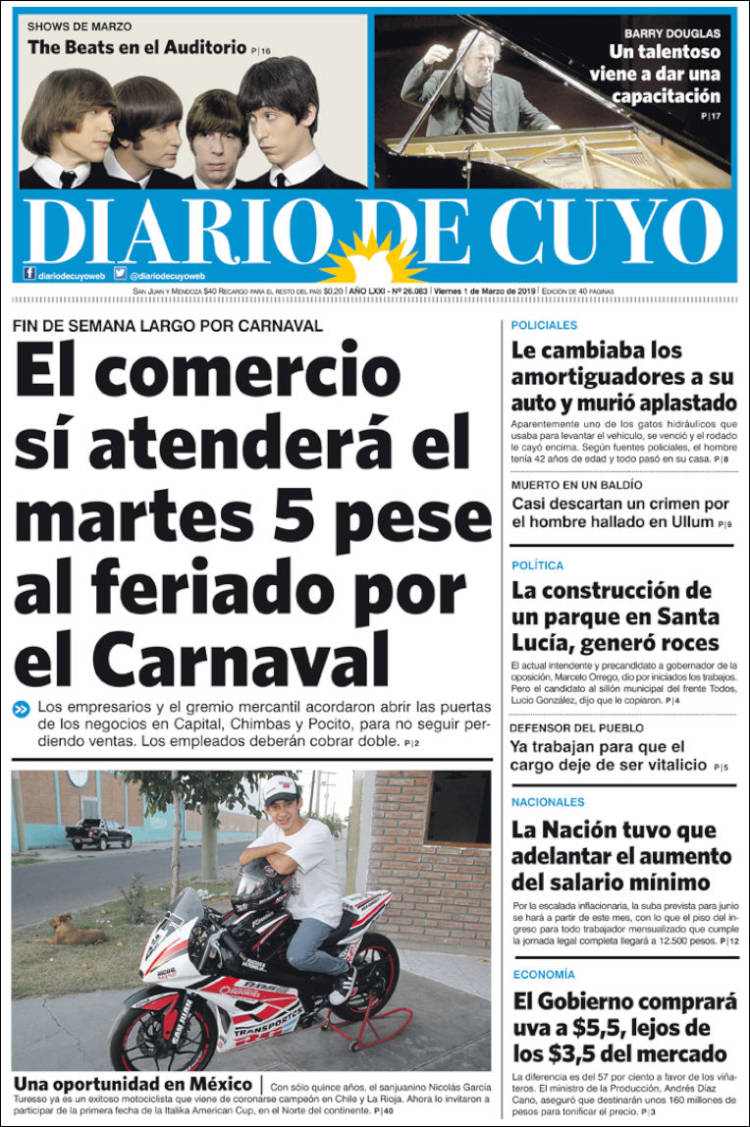 Portada de Diario de Cuyo (Argentina)
