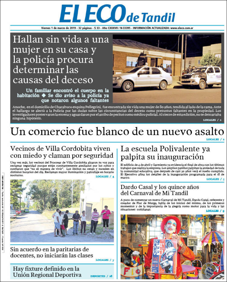 Portada de El Eco de Tandil (Argentina)