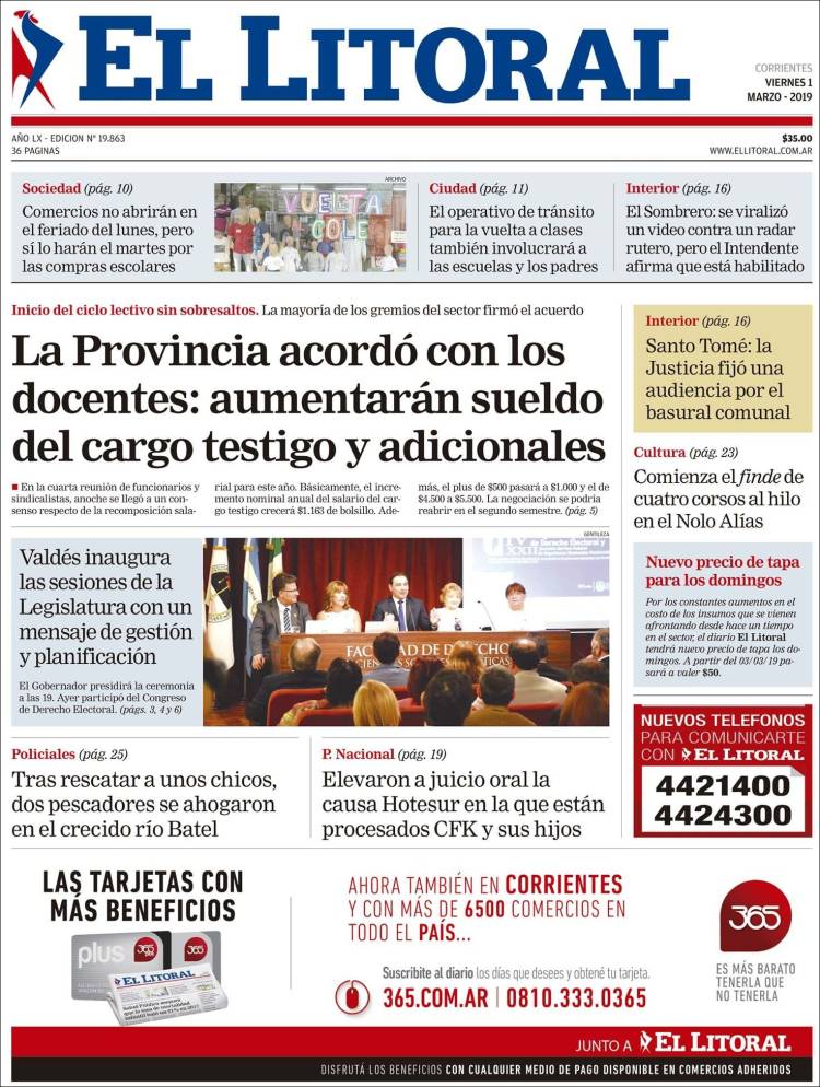 Portada de El Litoral Corrientes (Argentina)