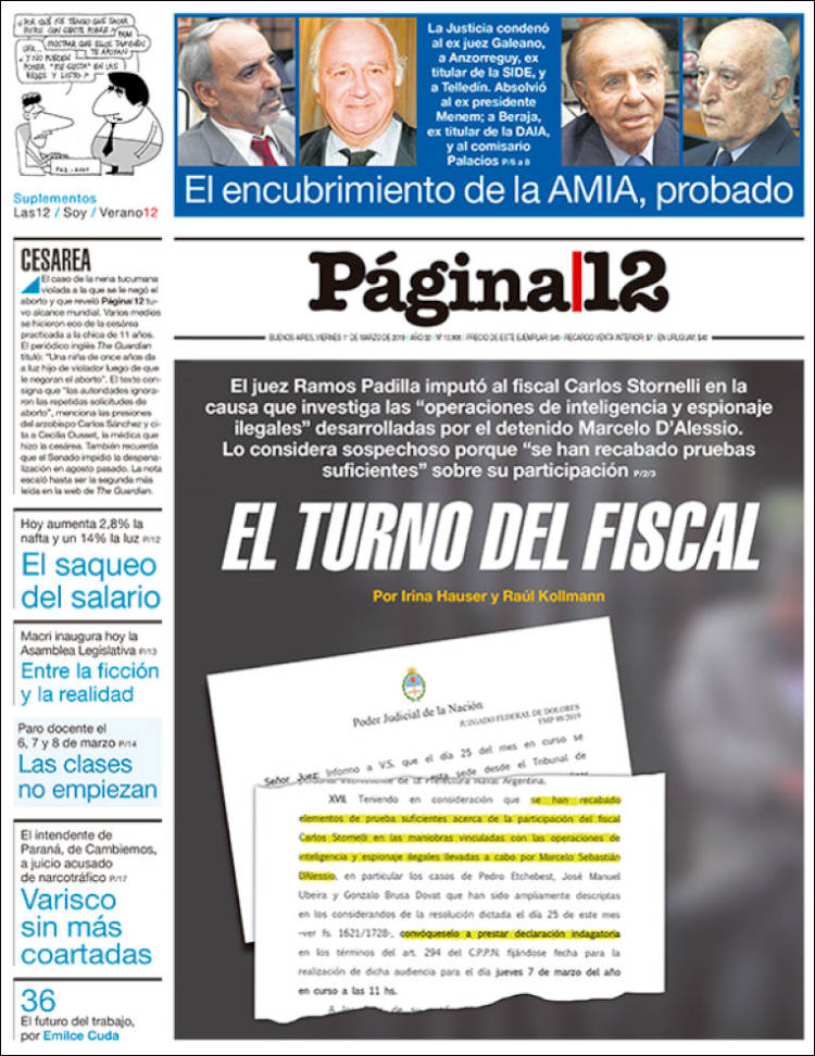 Portada de Página/12 (Argentina)