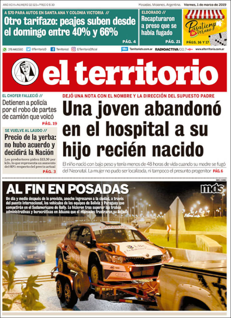 Portada de El Territorio (Argentina)