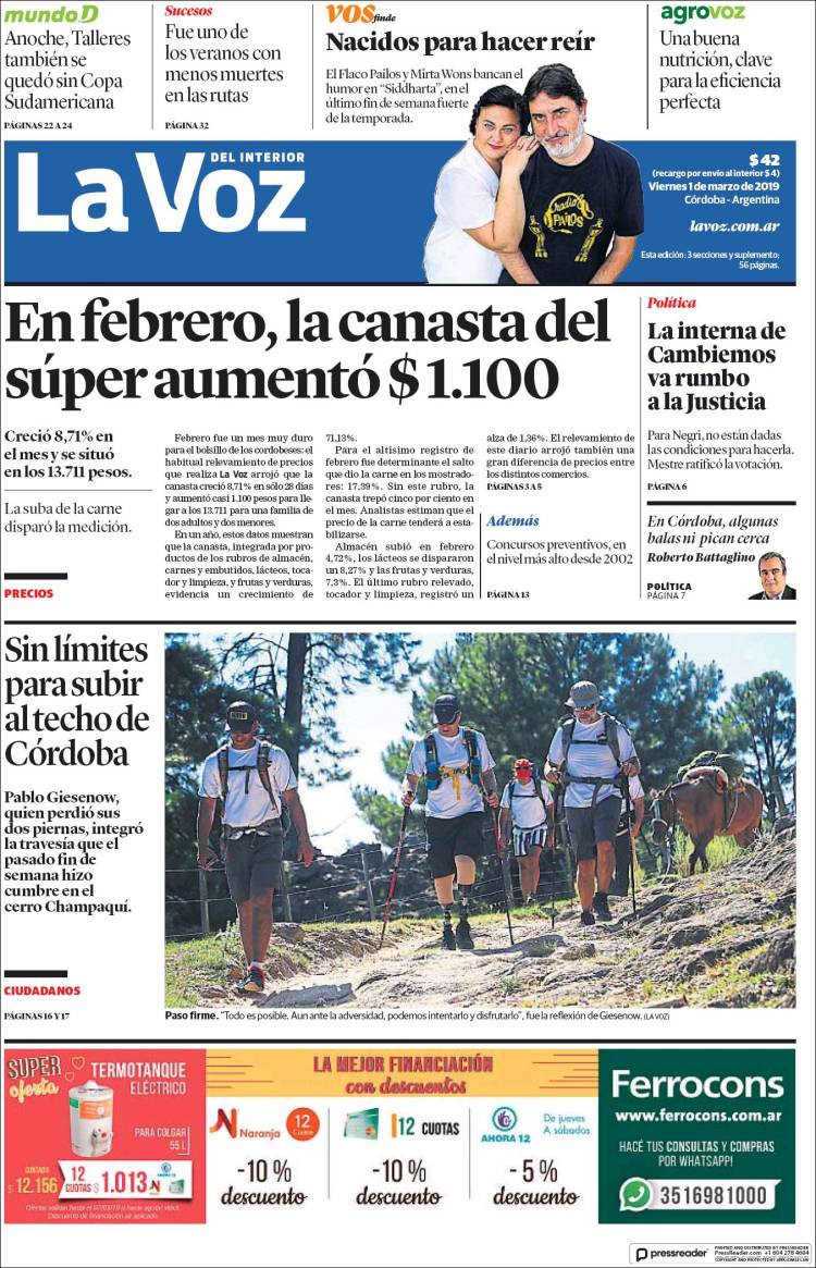 Portada de La Voz del Interior (Argentina)