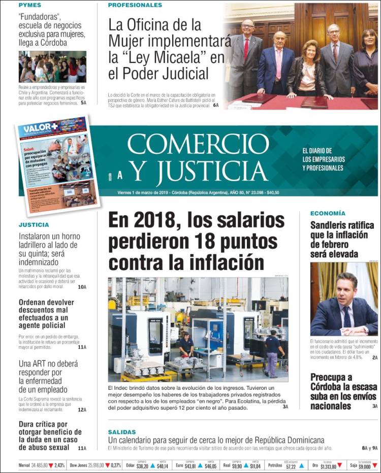 Portada de Comercio y Justicia (Argentina)