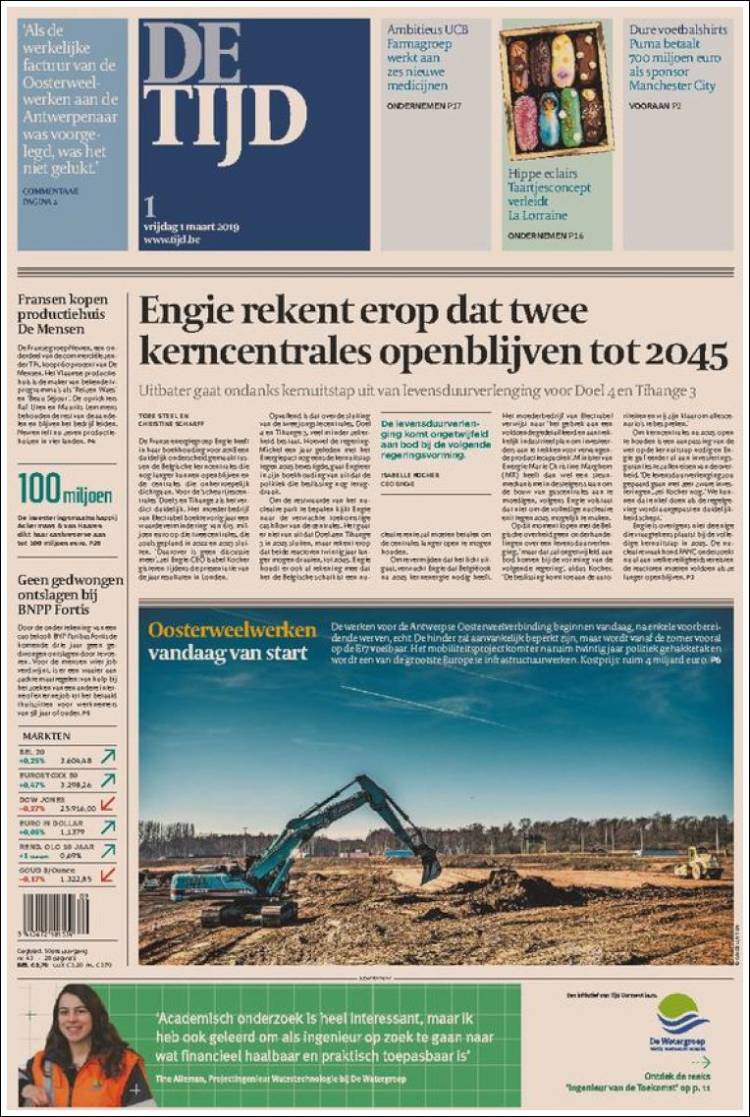 Portada de De Tijd (B&eacute;lgica)