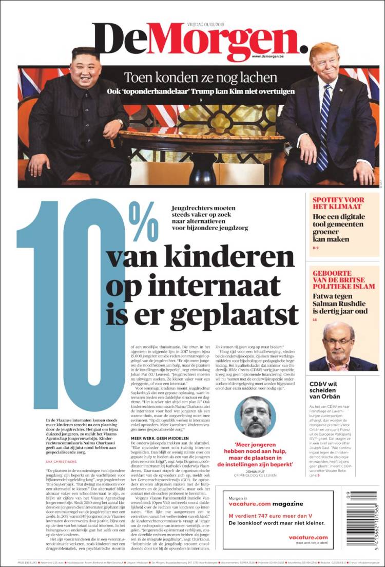 Portada de De Morgen (B&eacute;lgica)
