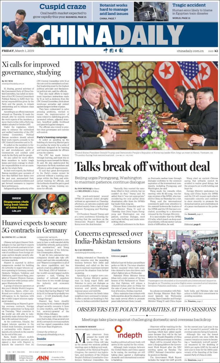 Portada de China Daily (China)
