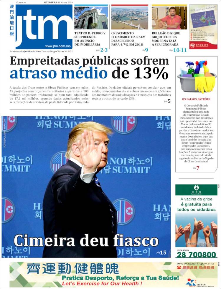 Portada de Jornal Tribuna de Macau (China)
