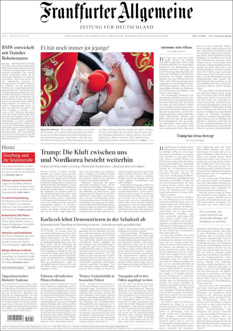 Portada de Frankfurter Allgemeine (Alemania)