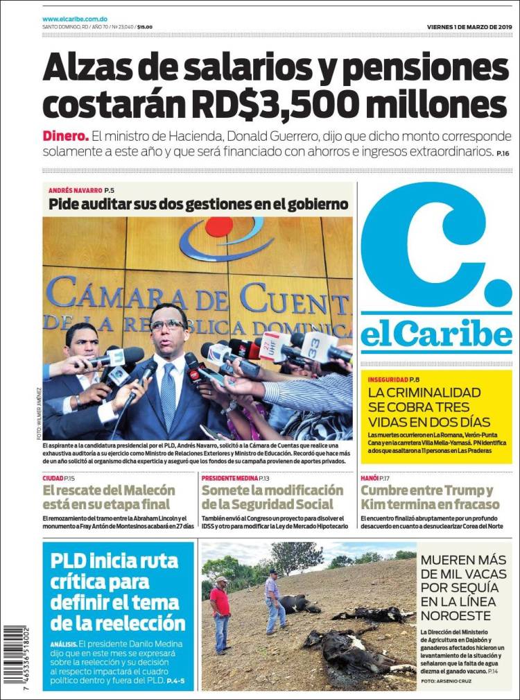 Portada de El Caribe (R. Dominicana)