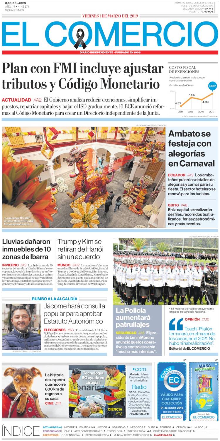 Portada de El Comercio (Ecuador)