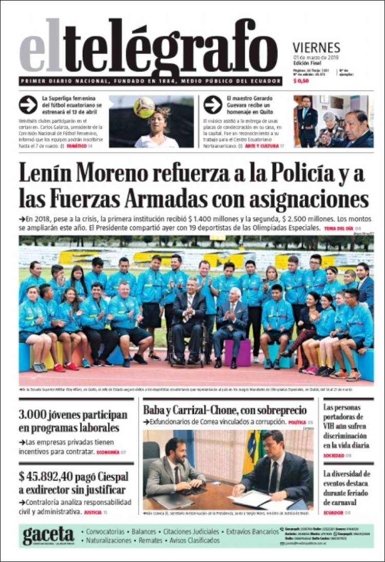 Portada de El Telégrafo (Ecuador)
