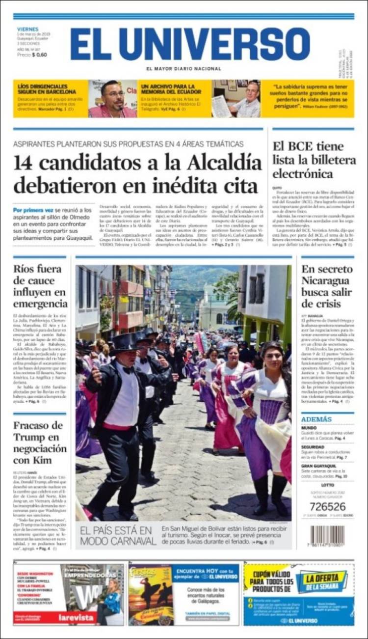 Portada de El Universo - Ecuador (Ecuador)