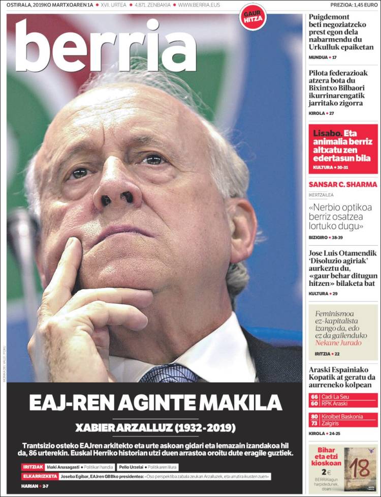 Portada de Berria (Spain)