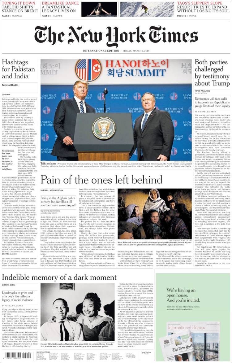 Portada de International New York Times (Europa)