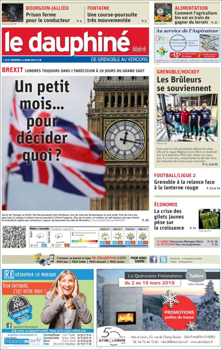 Portada de Le Dauphiné Libéré (Francia)