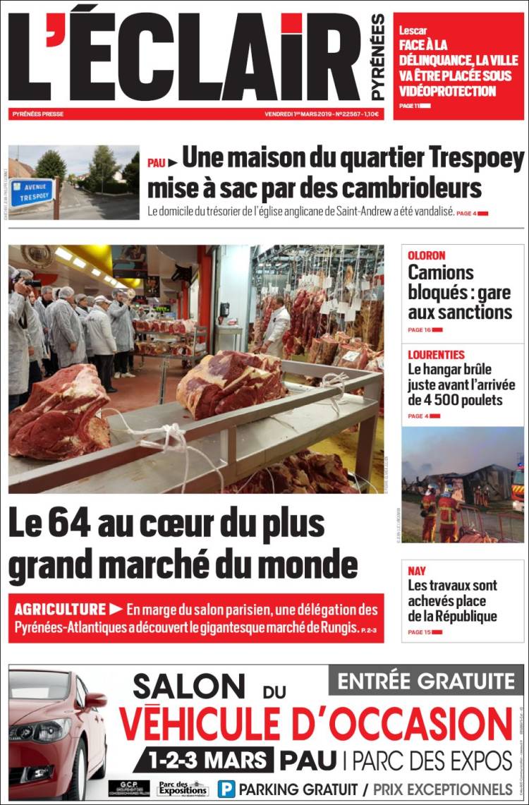 Portada de L'Eclair des Pyrénées (Francia)