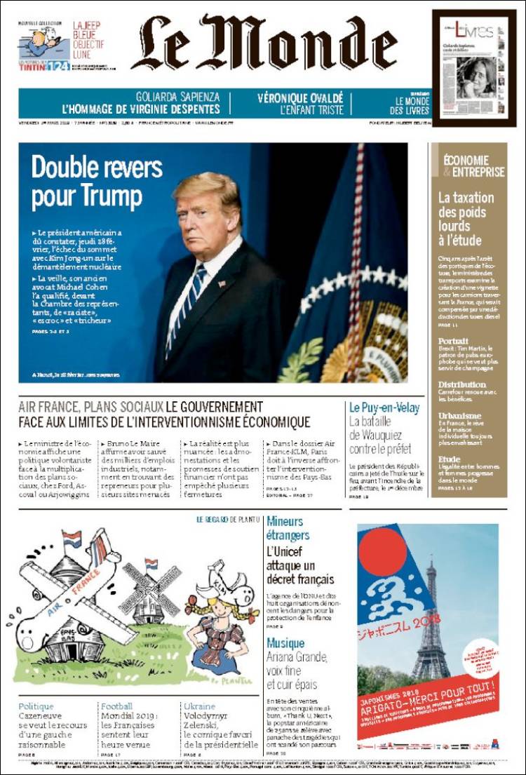 Portada de Le Monde (Francia)