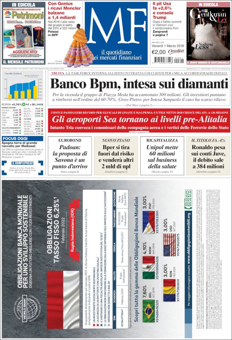 Portada de Milano Finanza (Italia)
