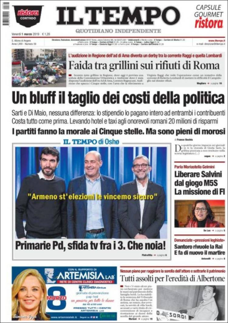 Portada de Il Tempo (Italia)