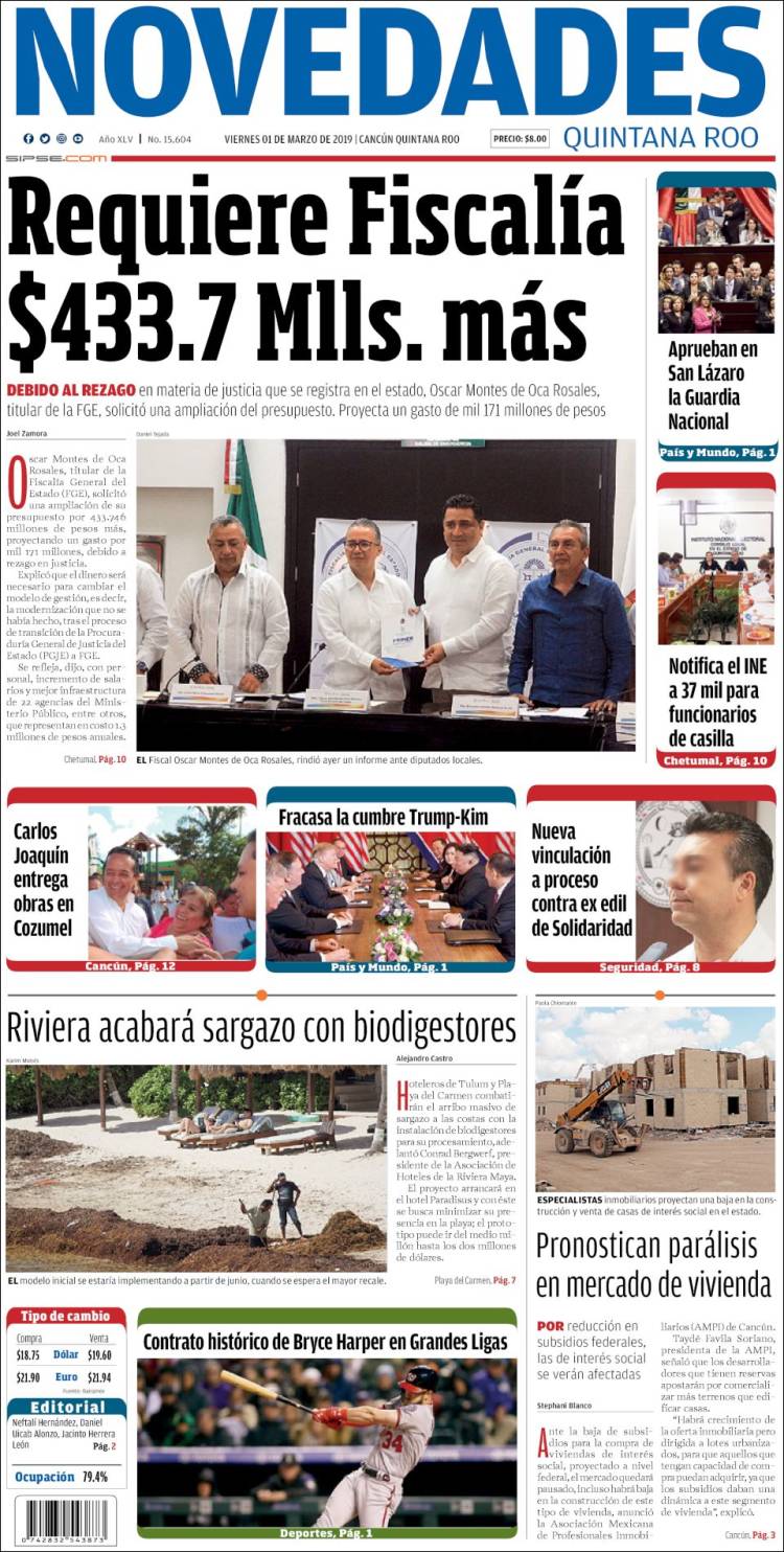 Portada de Novedades de Quintana Roo (México)