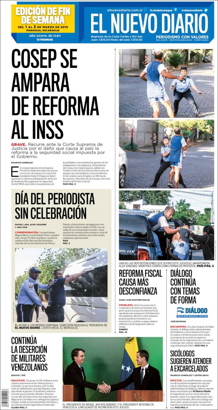 Portada de El Nuevo Diario (Nicaragua)
