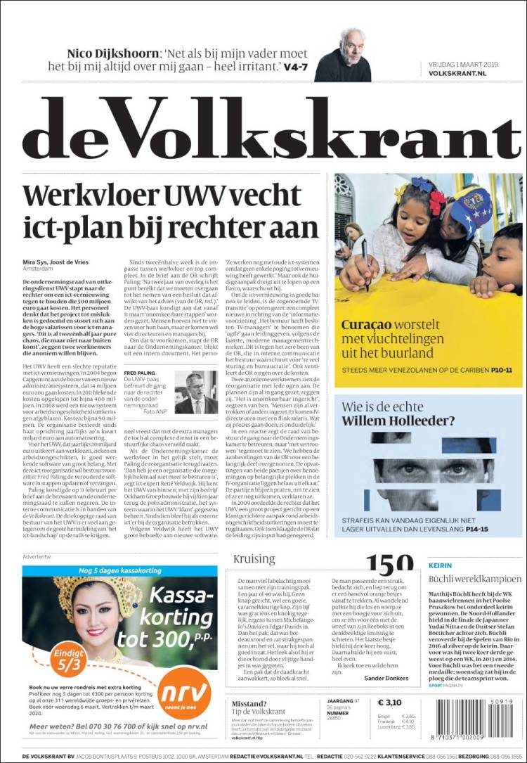 Portada de De Volkskrant (Pa&iacute;ses Bajos)