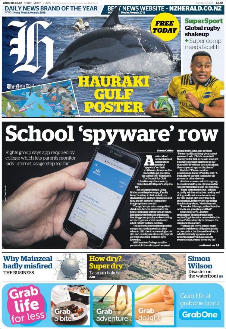 Portada de The New Zealand Herald (Nueva Zelanda)