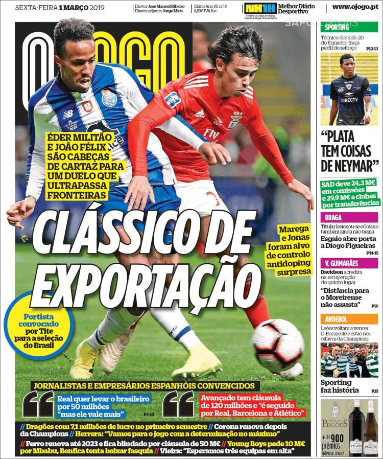 Portada de O Jogo (Portugal)