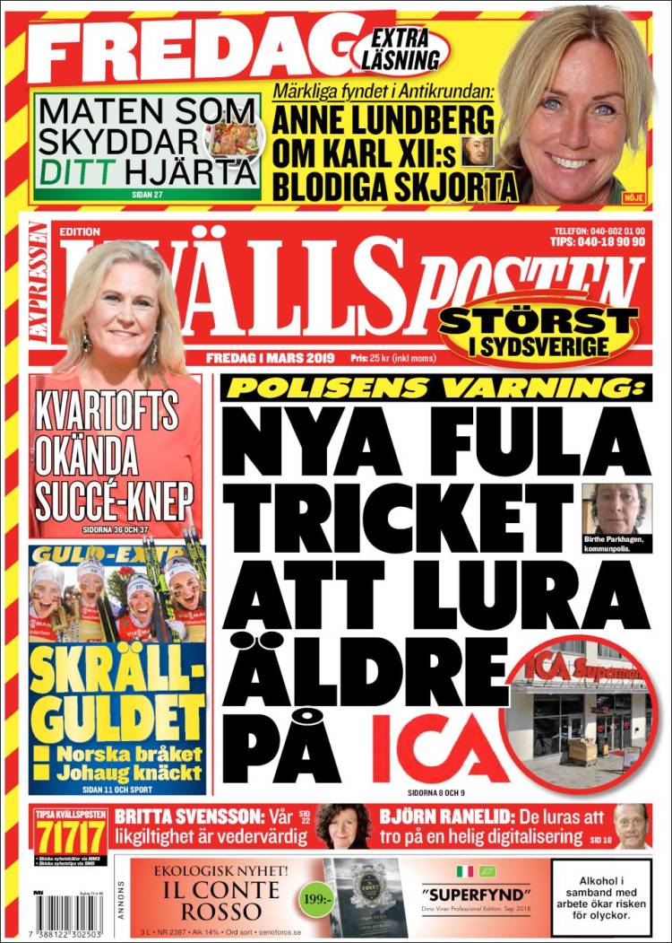 Portada de Kvällsposten (Suecia)