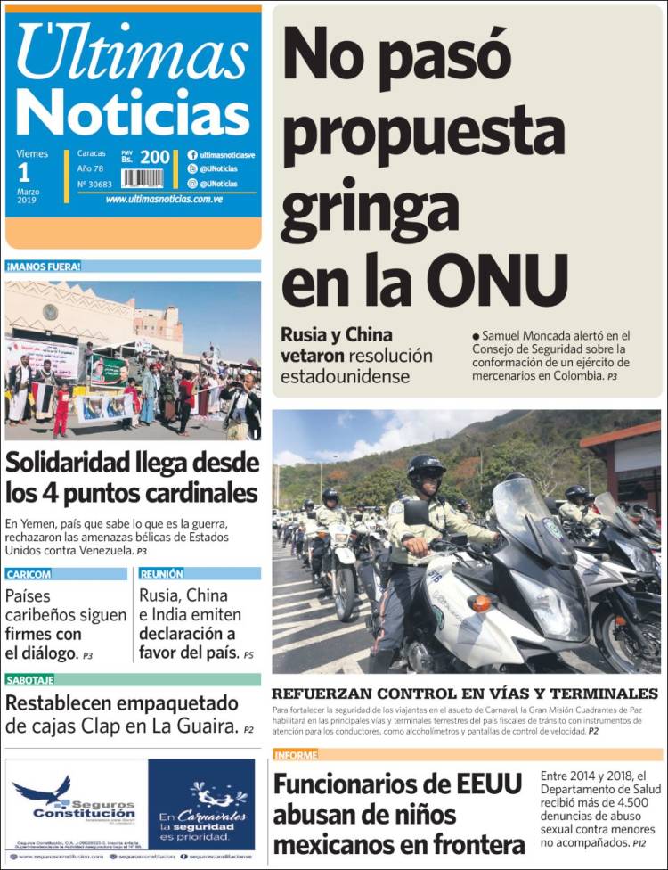 Portada de Ãltimas Noticias (Venezuela)