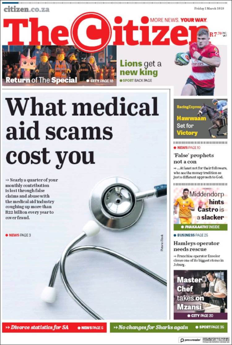 Portada de The Citizen (Sud&aacute;frica)