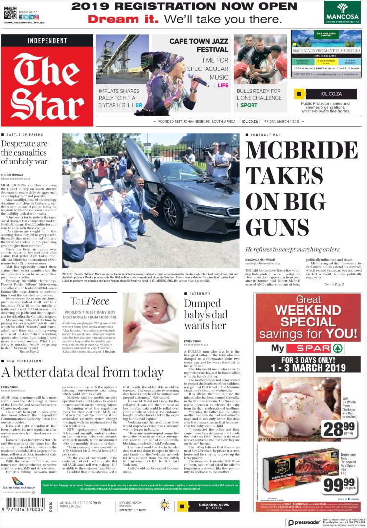 Portada de The Star (Sud&aacute;frica)