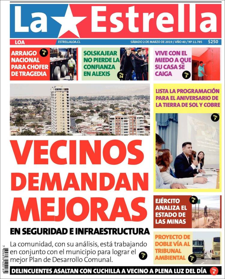 Portada de La Estrella de Loa (Chile)