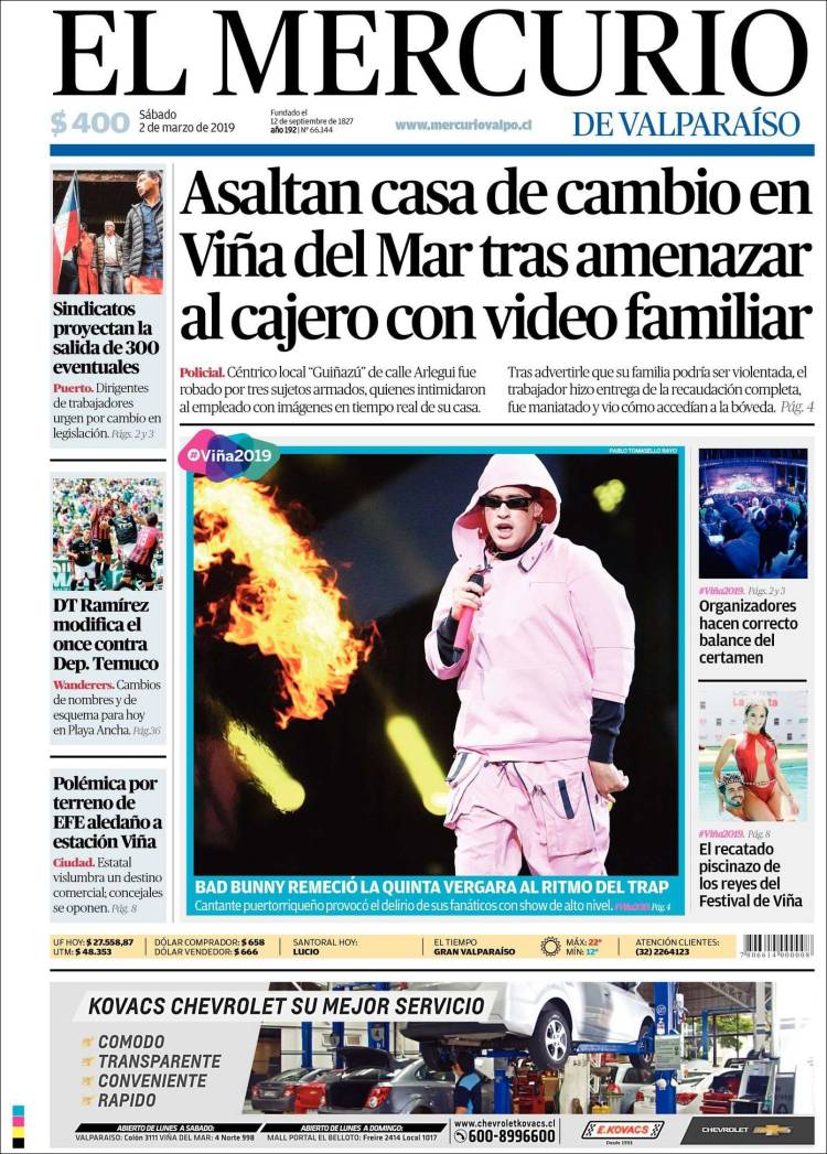 Portada de Mercurio de Valparaiso (Chile)