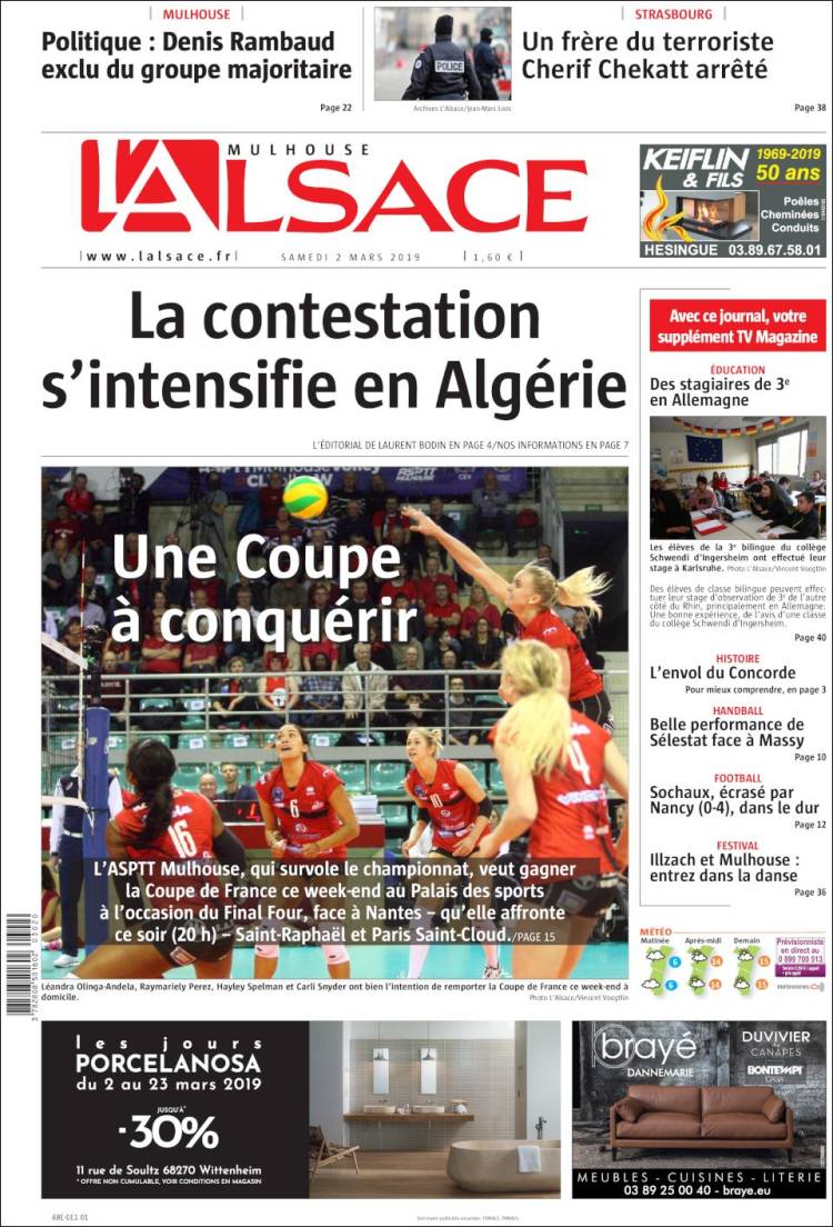 Portada de Journal L'Alsace (Francia)