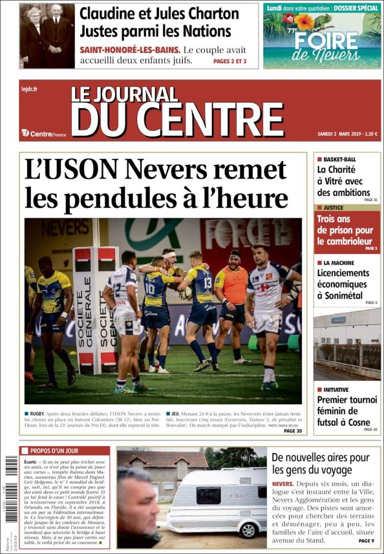 Portada de Le Journal du Centre (Francia)