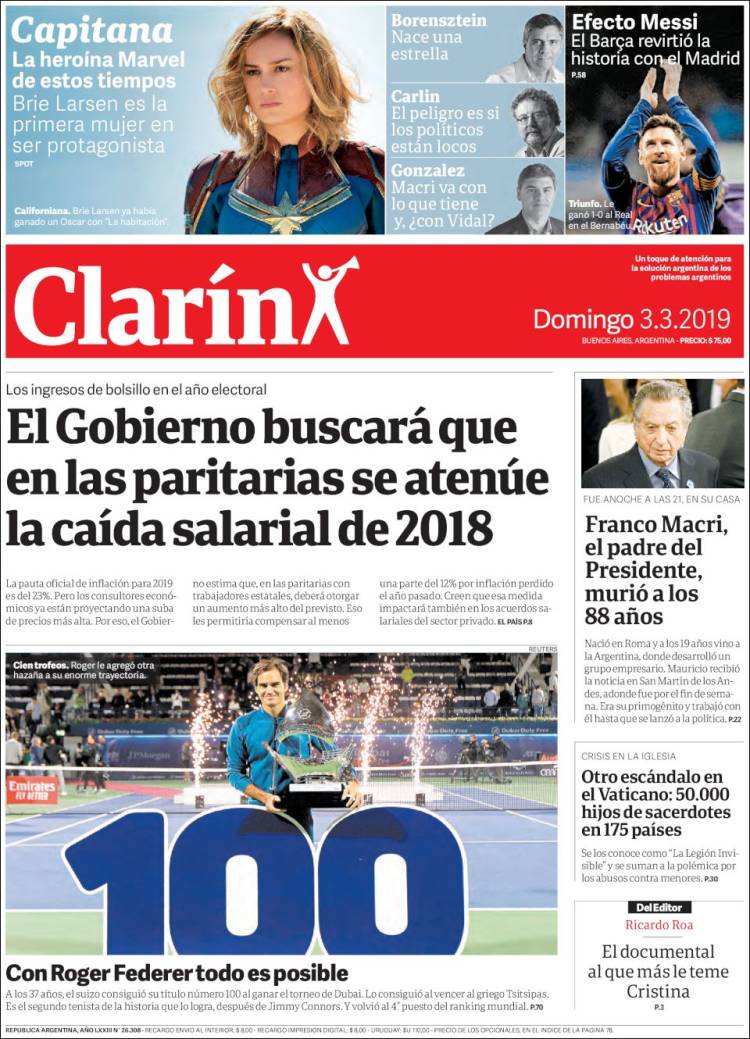 Portada de Clarín (Argentina)