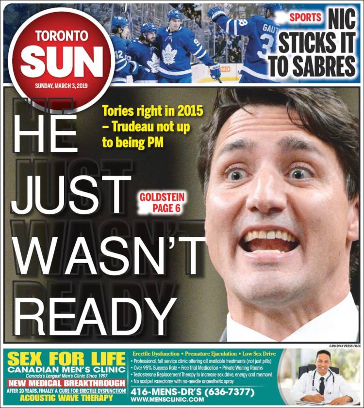 Portada de The Toronto Sun (Canadá)